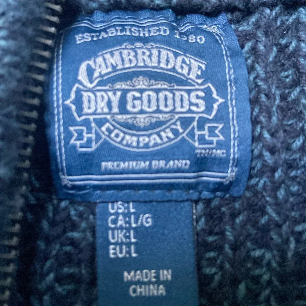 Cambridge Dry Goods Long Sleeve Quarter Zip Sweater Pullover Blue – Size Large